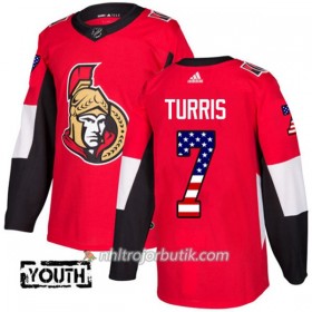 Barn Ishockey Ottawa Senators Tröja Kyle Turris 7 Adidas 2017-2018 Röd USA Flag Fashion Authentic